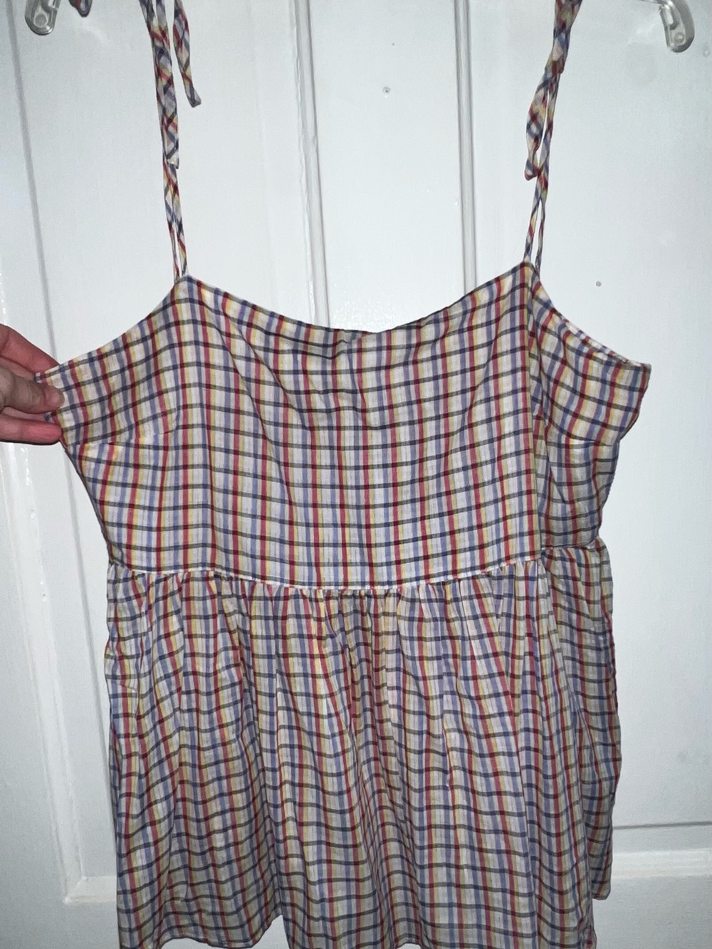 LOFT Plaid Tie Shoulder Babydoll Peplum Tank Top - Large EUC